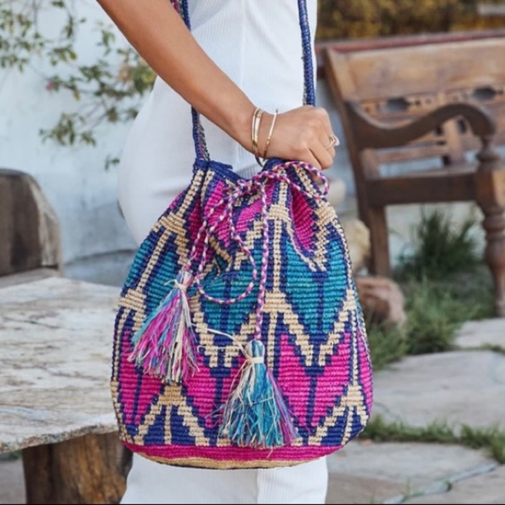 Handmade rattan multi-color boho bag